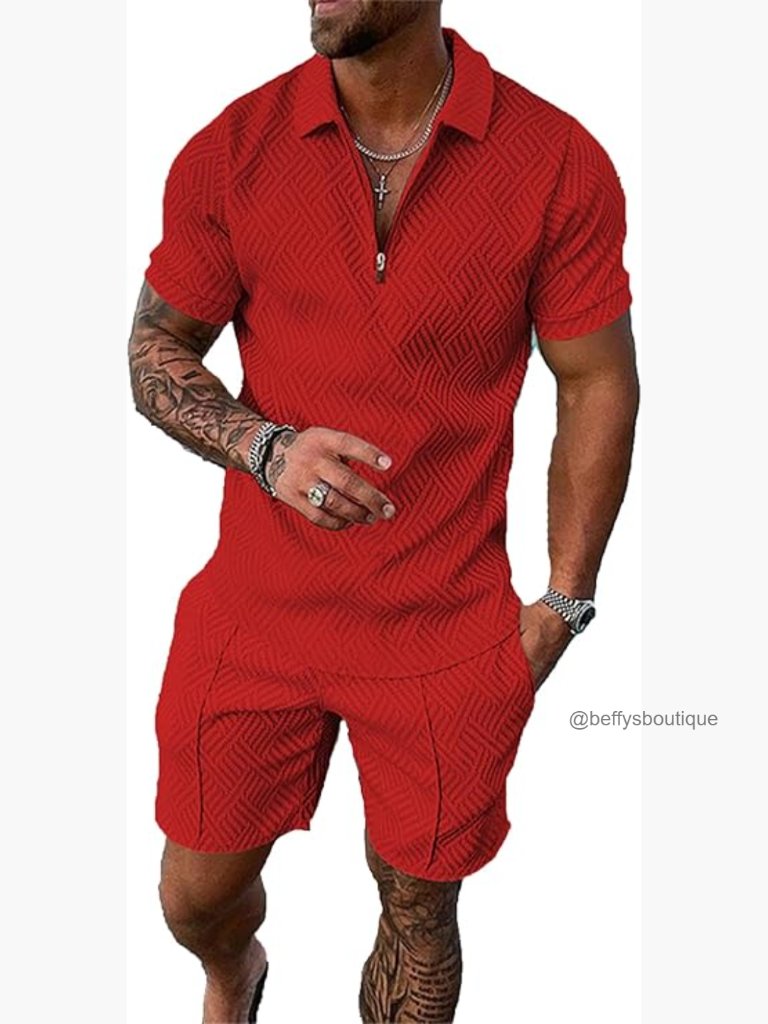 Men's 2 Piece Track Suit Summer Outfit Short Sleeve Polo And Shorts Set